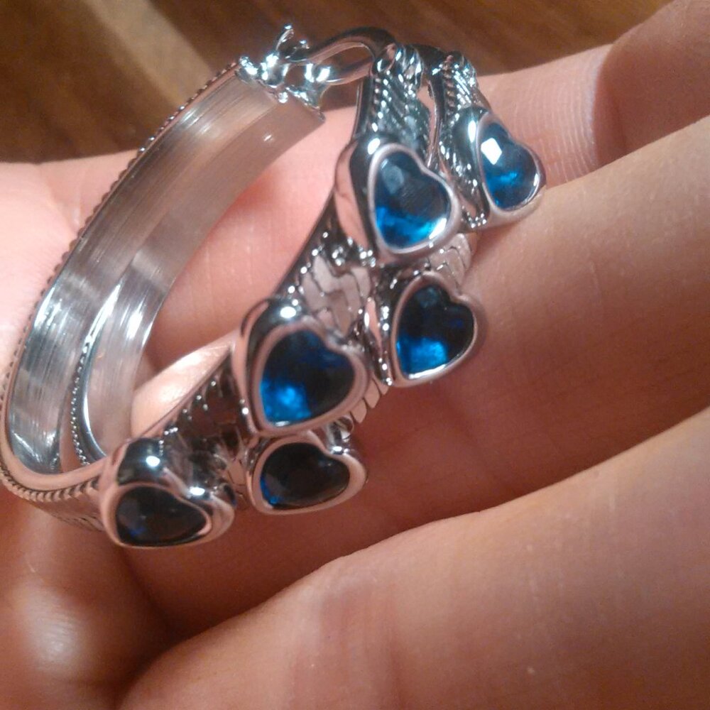 Quintessence of Love Blue Austrian Crystal Heart Stainless Steel Hoop Earrings